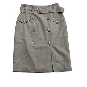 Elegant Gray Belted Skirt knee length